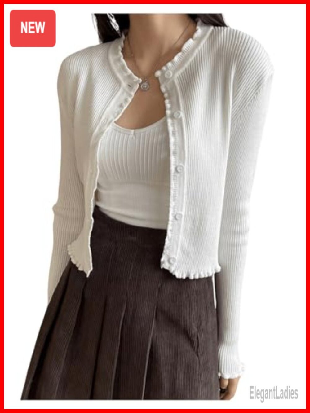 Lightweight Cropped Cardigan Button Up Long Sleeve Ribbed Knit Trendy Viscose